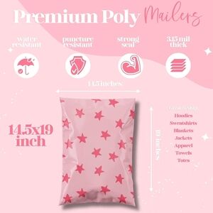 Poly Mailers 14.5"x19" Pink Stars- 25 Pack